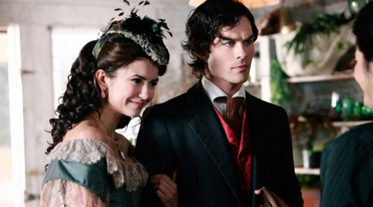 vampire diaries katherine costume. Katherine and Damon in 1864