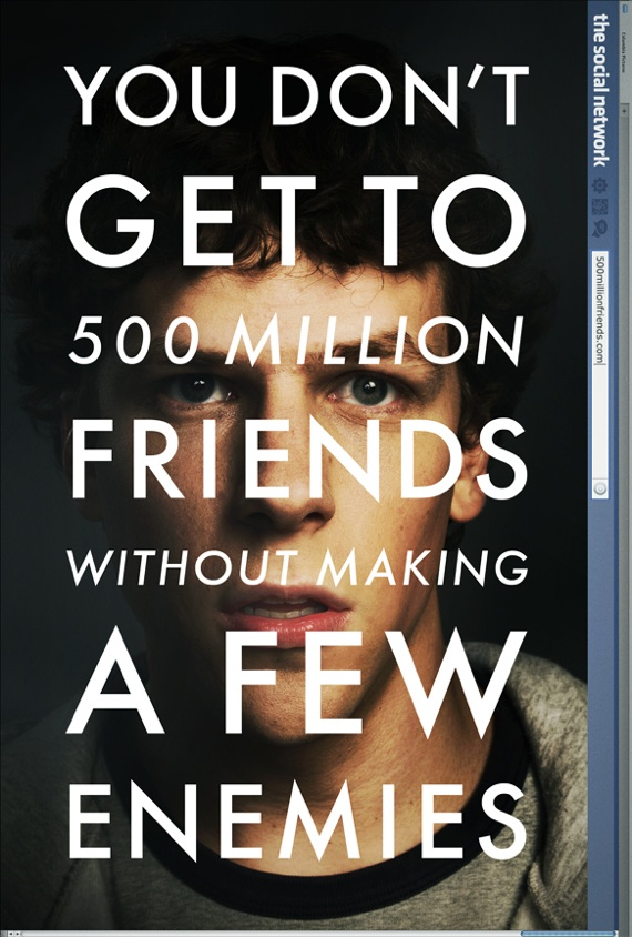 The Social Network's sinister movie poster, featuring Jesse Eisenberg as Mark Zuckerberg